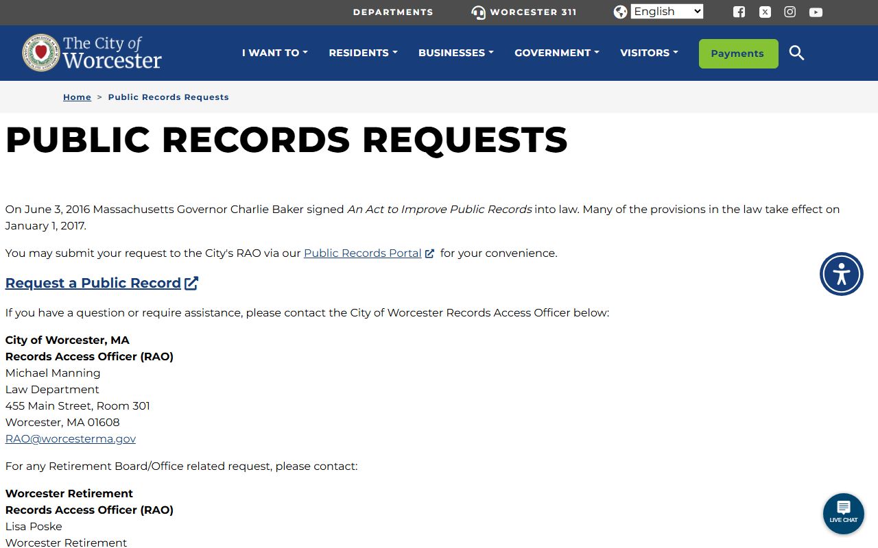 Worcester public records request portal