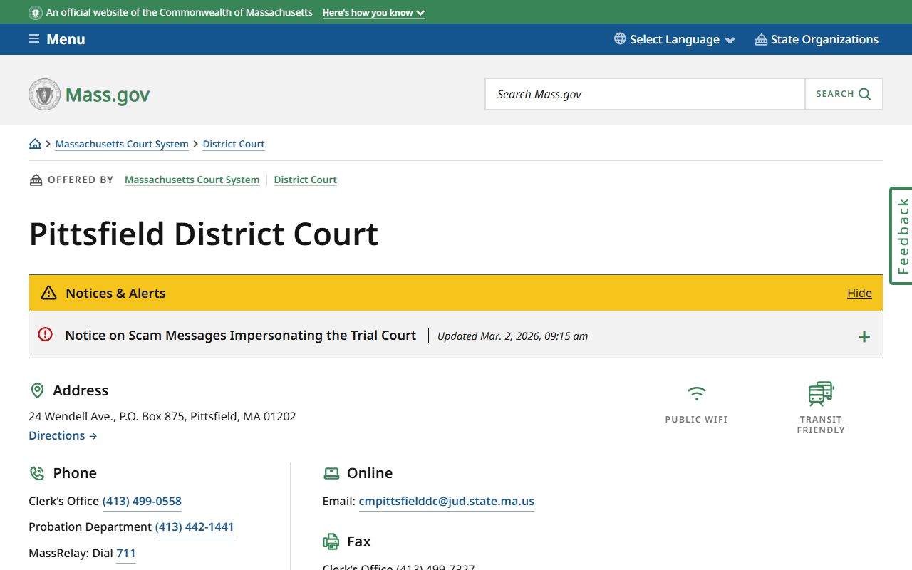 Pittsfield District Court official page on mass.gov