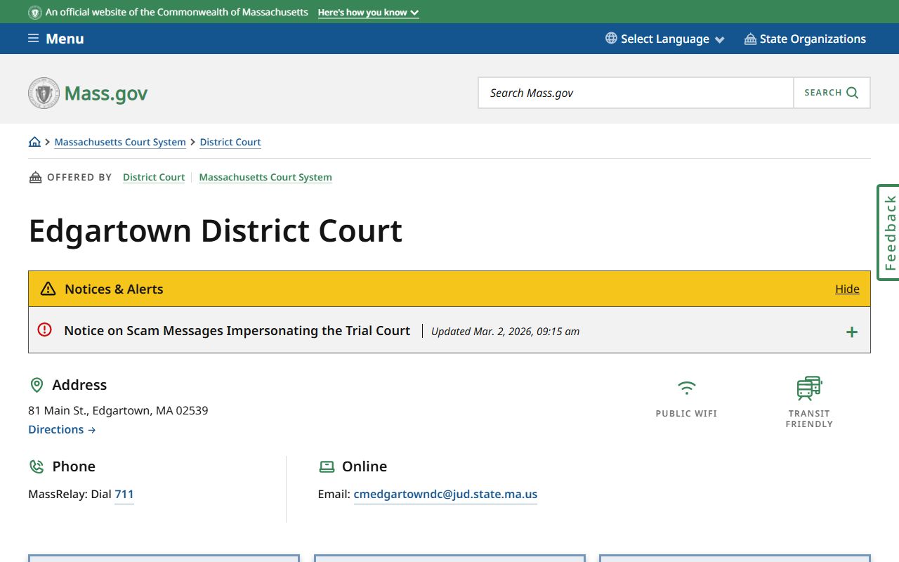 Edgartown District Court official page on mass.gov