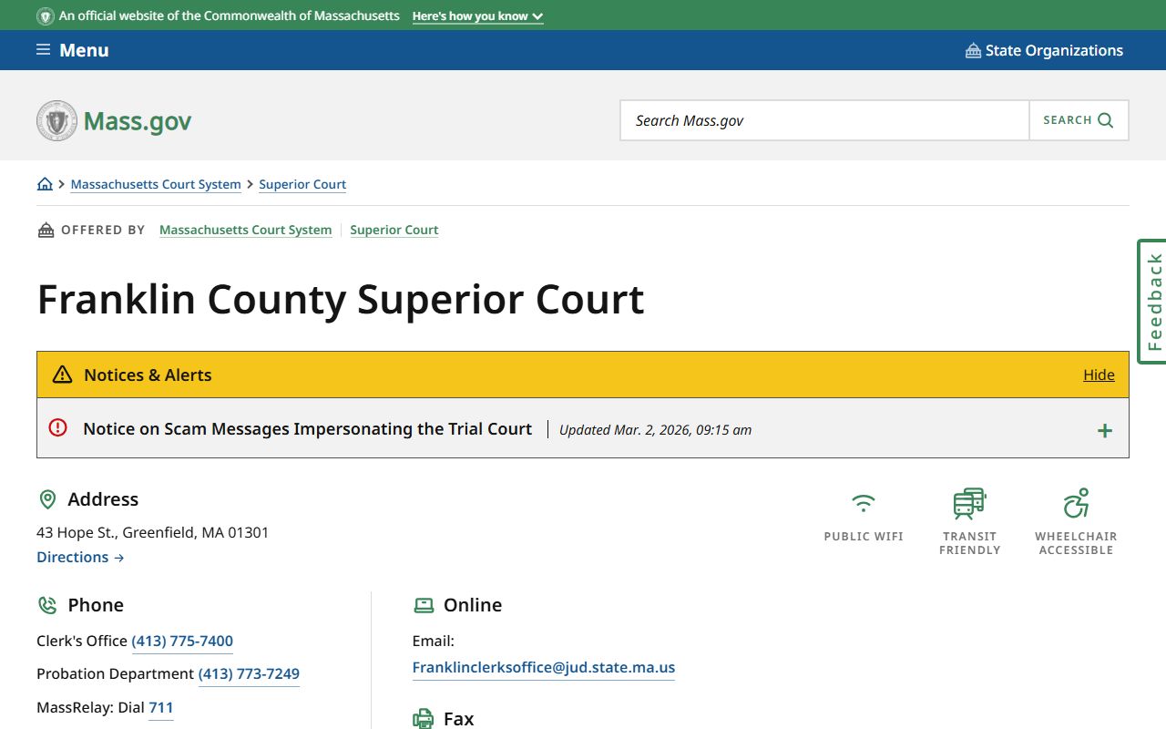 Franklin County Superior Court official page on mass.gov