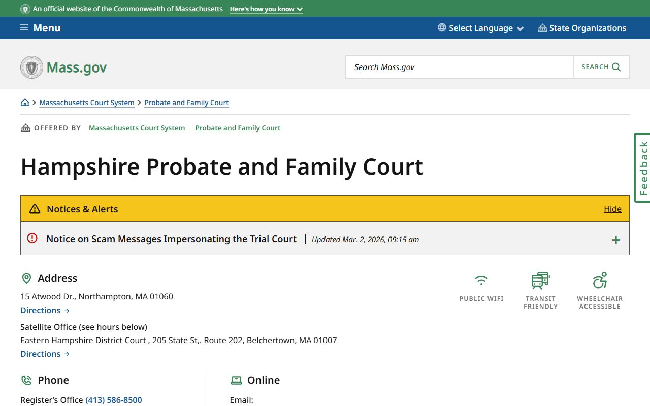 Hampshire Probate and Family Court official page on mass.gov