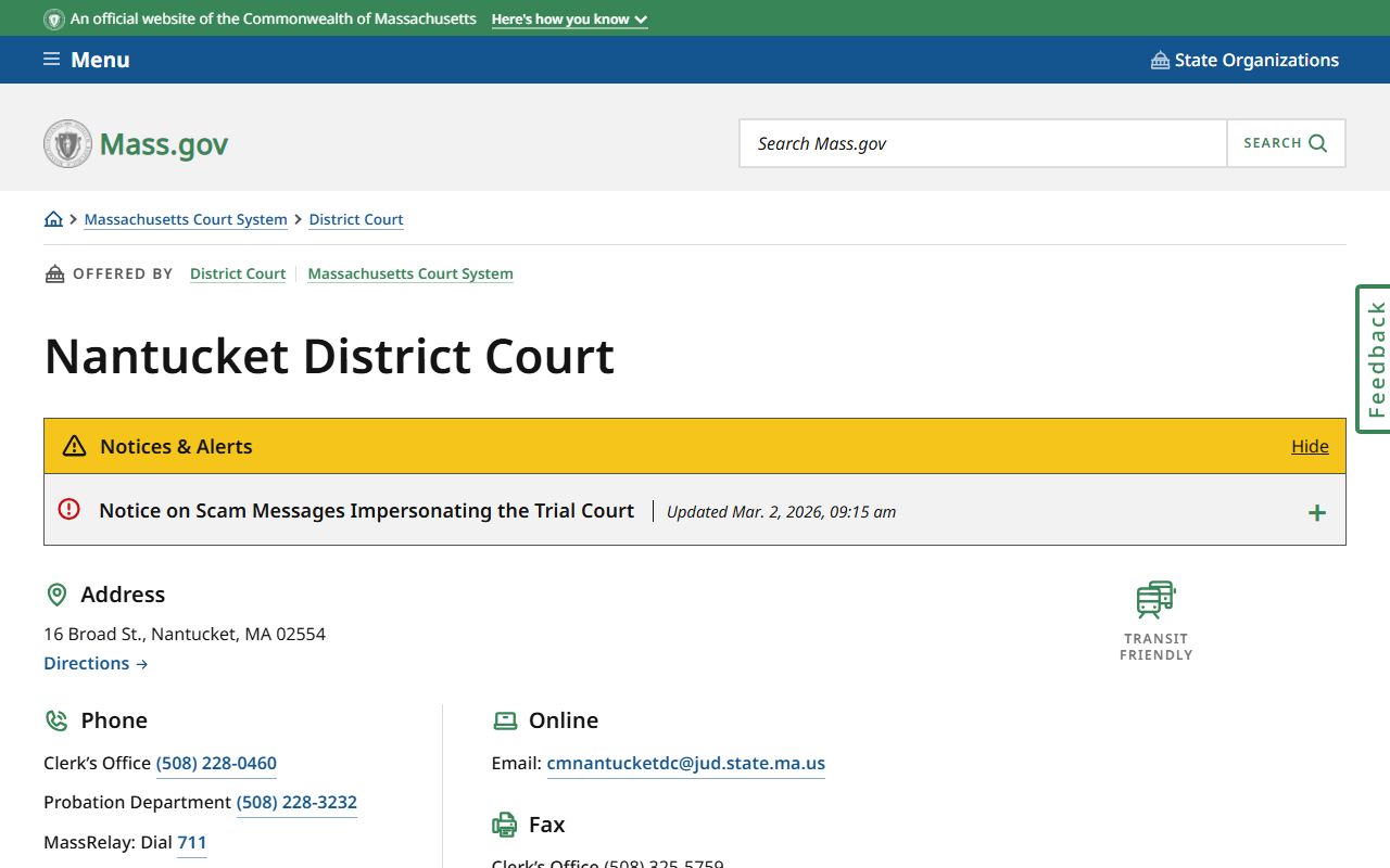 Nantucket District Court official page on mass.gov