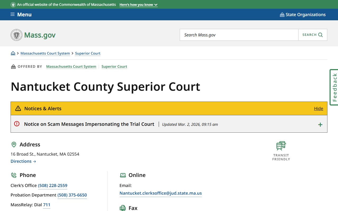 Nantucket County Superior Court official page on mass.gov
