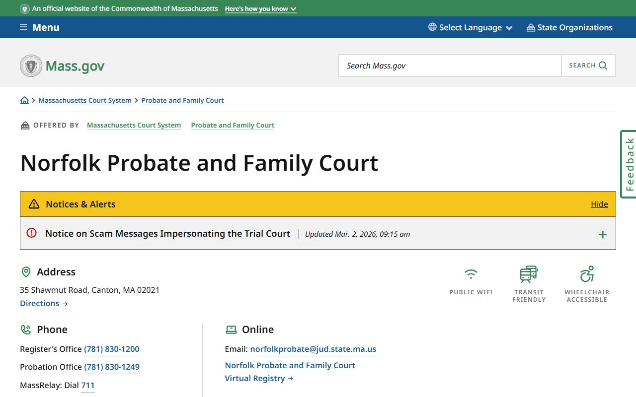 Norfolk Probate and Family Court page on Mass.gov