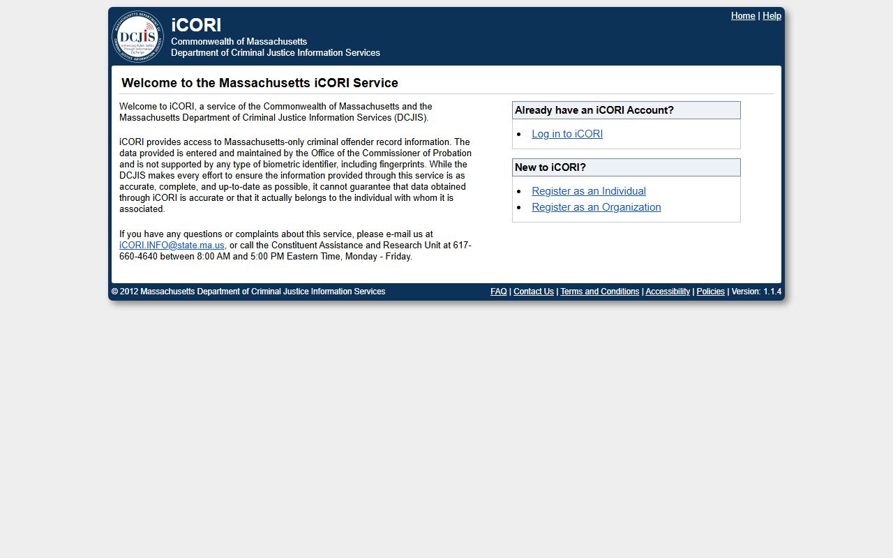 iCORI login and registration portal for Massachusetts criminal history