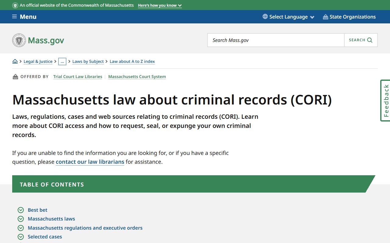 Massachusetts law about criminal history and CORI records