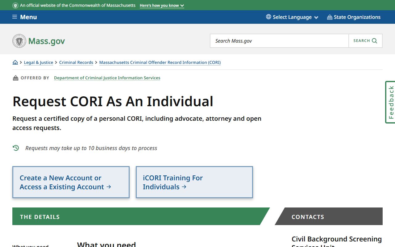 How to request CORI as an individual in Massachusetts